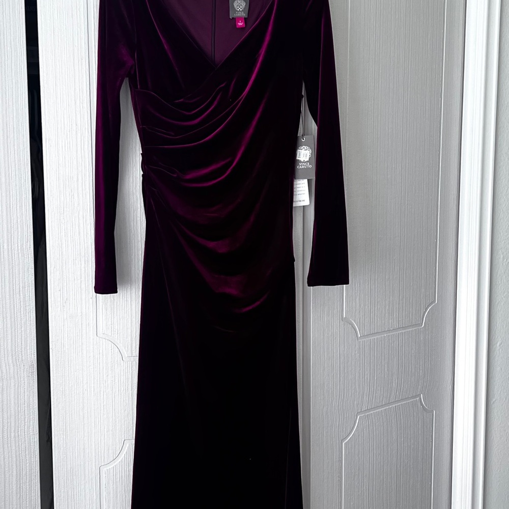 Vince Camuto Velvet Long Sleeve Dress in Rich wine